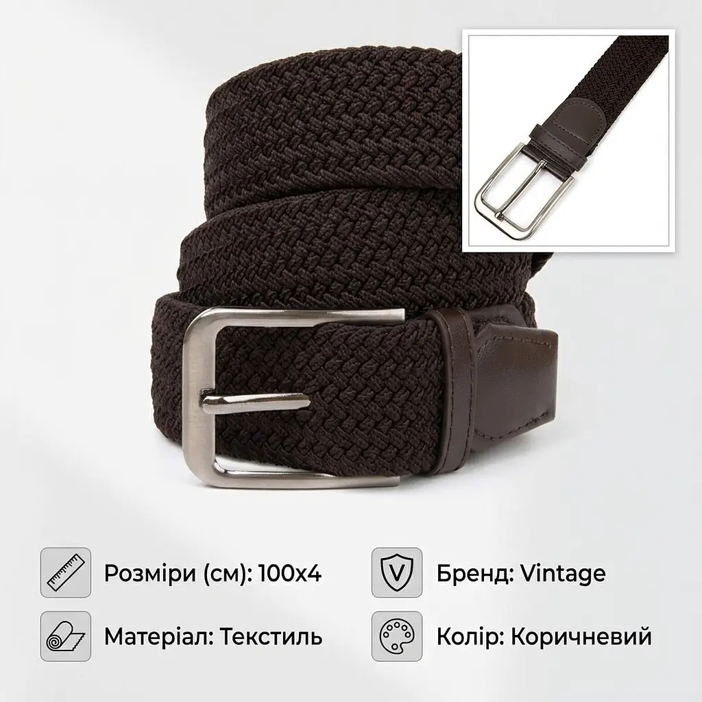 Текстильний ремінь чоловічий класика 20519 Vintage коричневий 100 см - фото 3