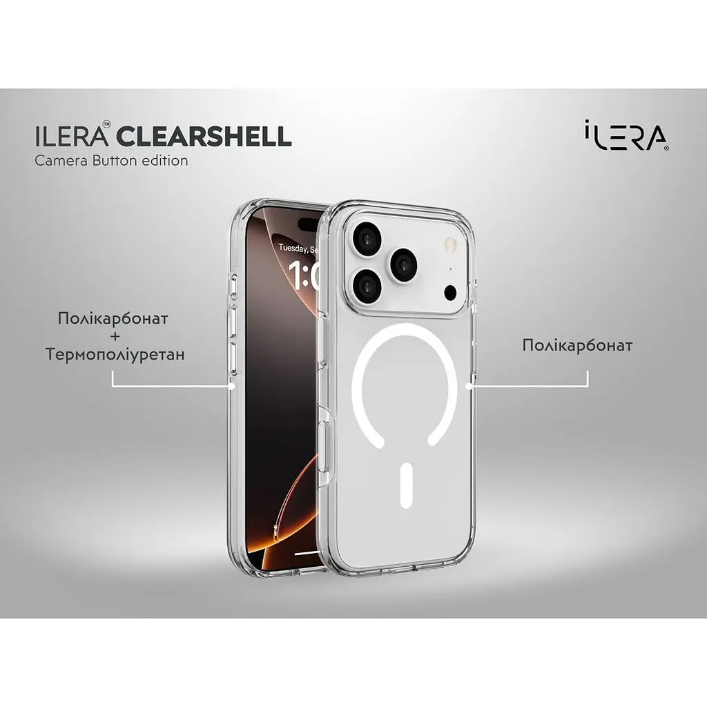 Чохол iLera ClearShell Camera Button with MagSafe для Apple iPhone 17 Pro Transparent (iLHsCLCaB17Pr) [150429] - фото 6