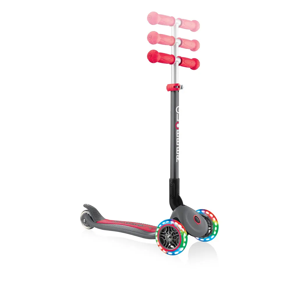 Самокат Globber Primo foldable lights, колеса з підсвічуванням, сіро-червоний (432-120-2) - фото 4