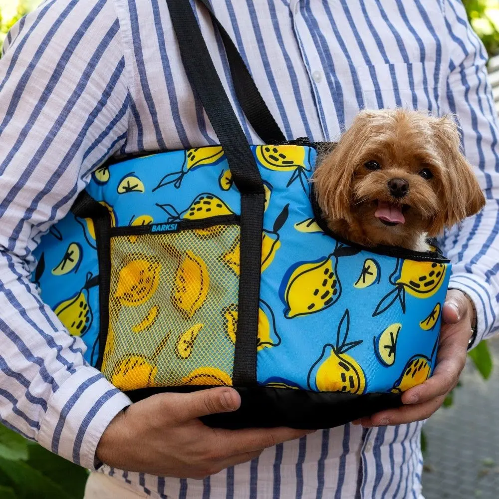 Сумка-переноска для кошек и собак Barksi размер M 45х25х25 см лимоны желтая - фото 7