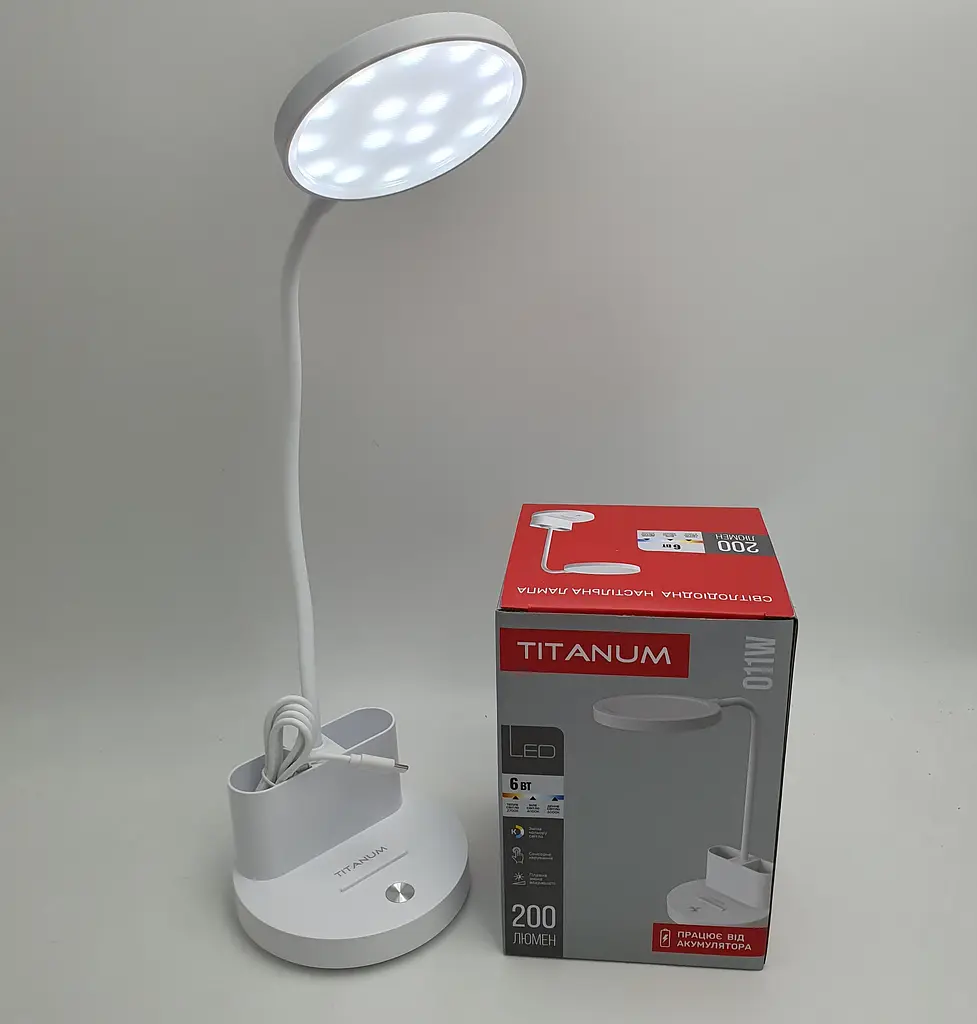 Настільна LED-лампа 40 см сенсорна світлодіодна 6 W акумуляторна (знімний 18650 1200 mAh) 2700–6000 K TITANUM 011 W - фото 7