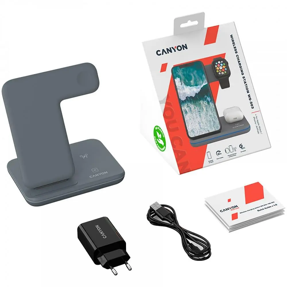 Зарядний пристрій Canyon WS-303 3 в 1 QI Dark Grey (CNS-WCS303DG) - фото 7