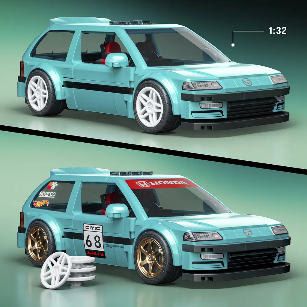 Колекційна машинка-конструктор Hot Wheels Mattel Brick Shop Speed Honda Custom 90 Civic EF (JHF62) - фото 2