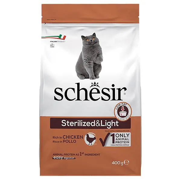 Сухий монопротеїновий корм для стерилізованих котів Schesir Cat Sterilized & Light Шезір лайт з куркою 400 г (ШКВСК0.4)