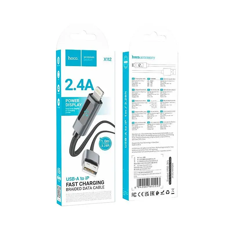 Кабель Hoco Lightning Favor charging data cable with display X112 1 м 2.4A - фото 2
