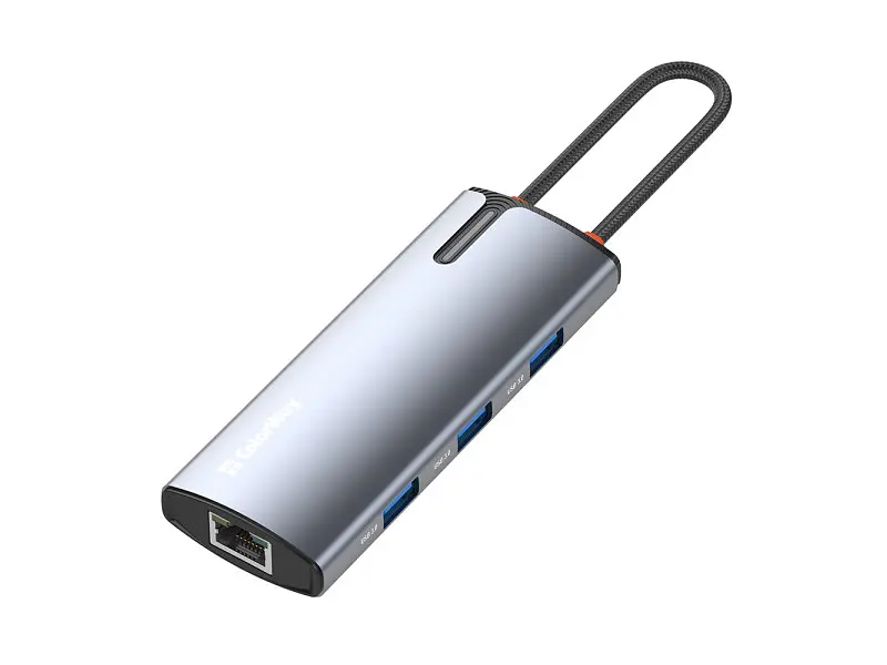 Мультипортовий адаптер ColorWay USB-C to 3xUSB-A 3.0 HDMI 4K RJ-45 USB-C PD 100W Dark Grey (CW-HUB02) - фото 5