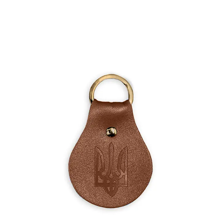 Патриотический кожаный брелок с гербом светло-коричневый. - фото 5