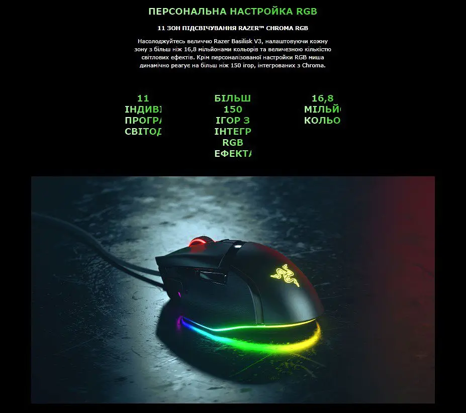 Ігрова миша Razer R3M1 Basilisk V3 50G, USB, ESports Gaming, 26000 DPI, Black - фото 10