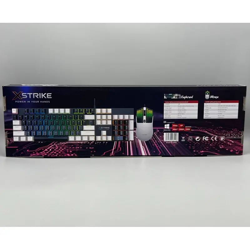 Комплект дротова клавіатура мембранна з підсвічуванням + мишка 3200 DPI RGB USB XSTRIKE X-1011 розкладка ENG/UA мишка та клавіатура набір ігровий миша з клавіатурою з підсвіткою для ПК та ноутбука Чорний з білим - фото 10