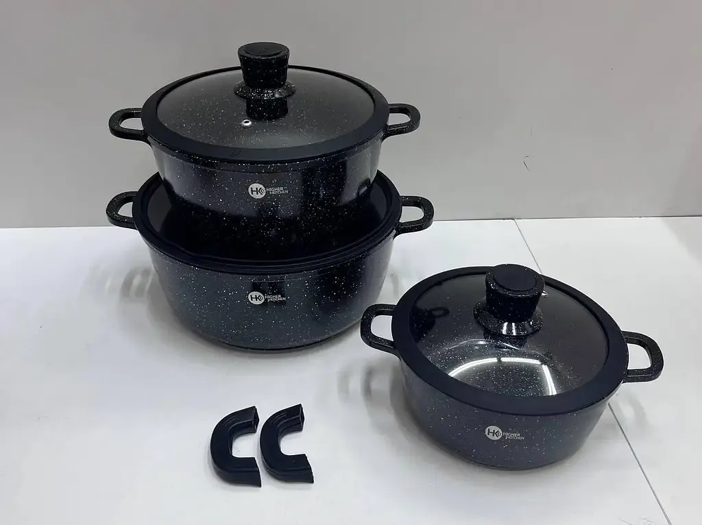 Набір посуду з гранітним антипригарним покриттям Higher Kitchen HK-325 (Чорний, червоний) - фото 2