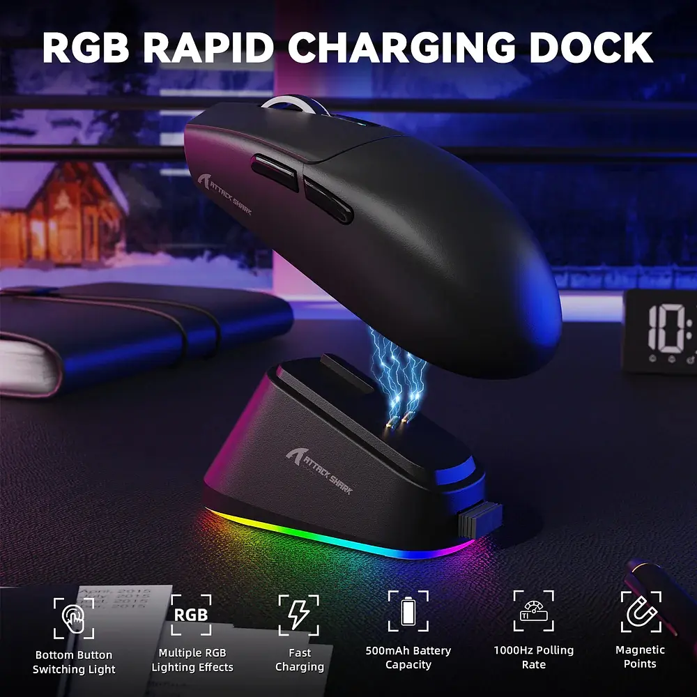 Мишка Attack Shark G3 PRO, Wireless/Bluetooth, 25000dpi. (PAW3311), 6кн., Black - фото 4