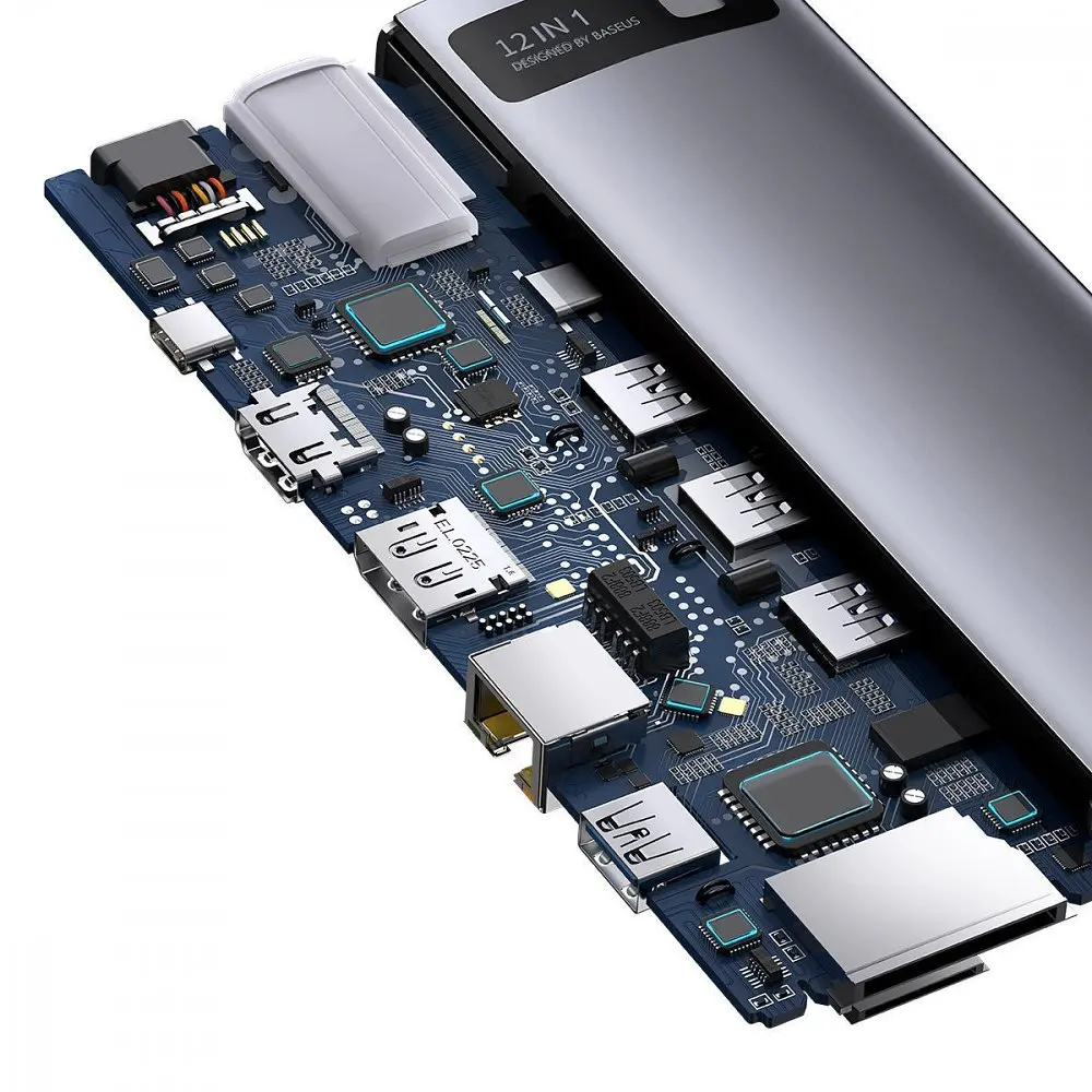 USB-Хаб Baseus Metal Gleam Series 12-in-1 (Type-C to HDMI+USB3.1*2+USB3.0*2+Type-C 3.1+PD+RJ45+SD/TF - фото 7