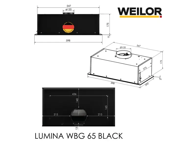 Витяжка WEILOR LUMINA WBG 65 BLACK - фото 6