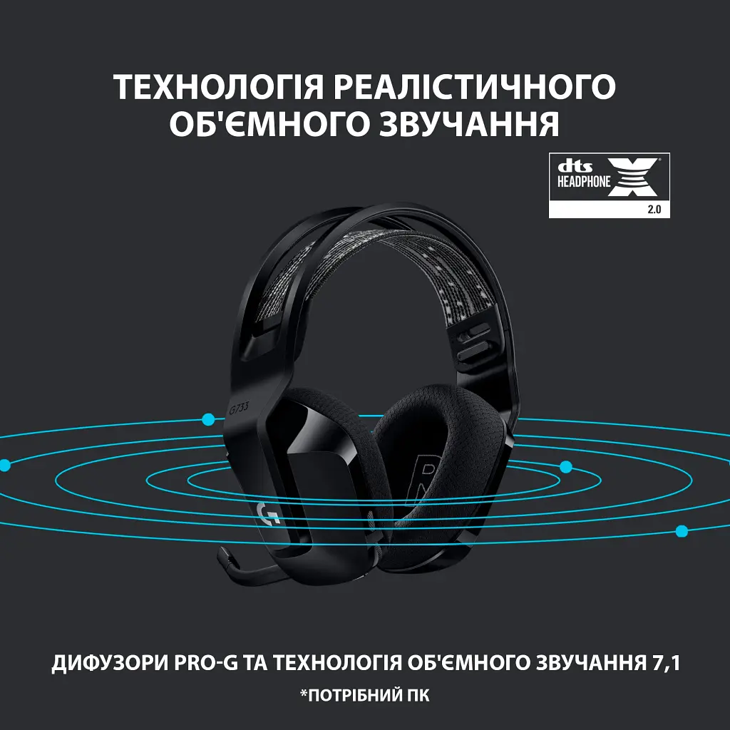 Навушники Logitech G733 Lightspeed Wireless RGB Gaming Headset Black (981-000864) - фото 10