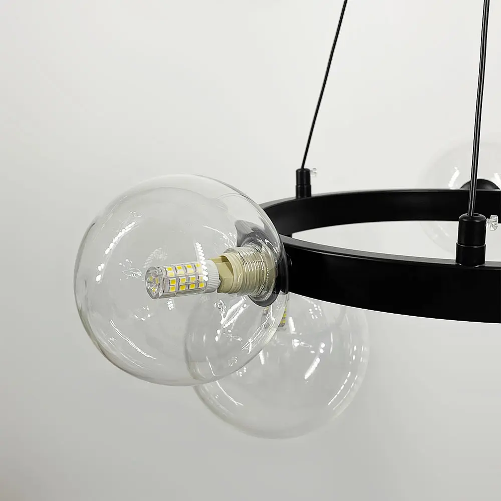 Кольцевая люстра с 5 прозрачными плафонами в черном корпусе Ст. AT 32/5 BK+CL | Line F - фото 2