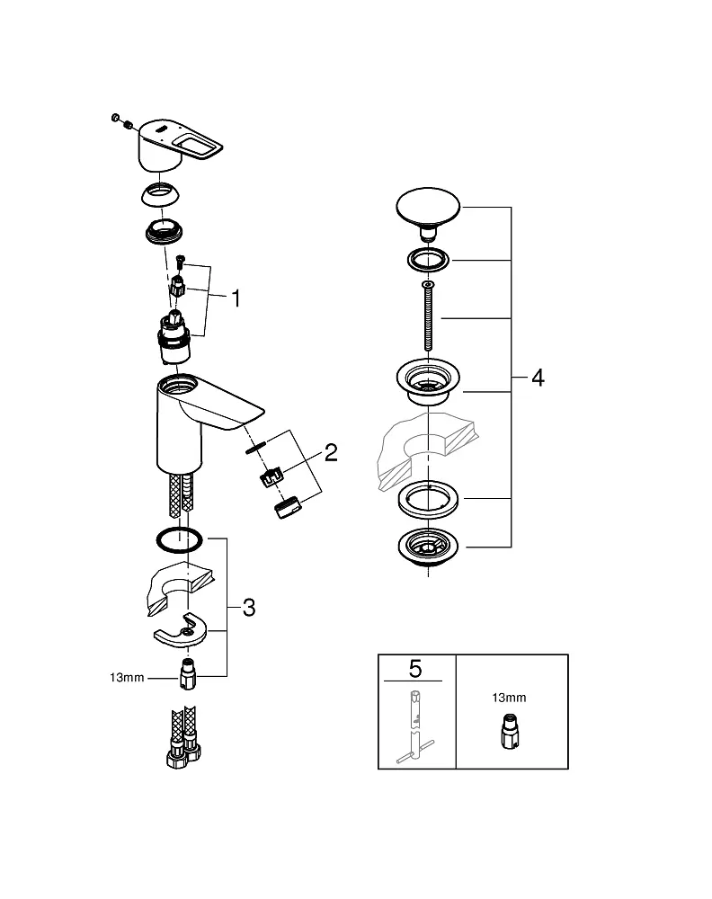 Змішувач для умивальника S-Size + натискний донний клапан Grohe BauLoop New 23878001 Хром - фото 3