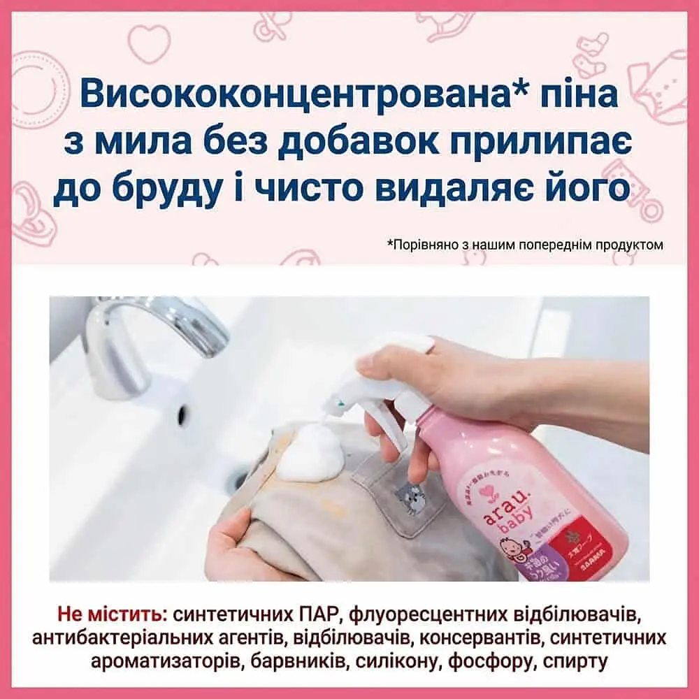 Спрей для швидкого виведення плям з дитячого одягу Foam Spray Arau Baby 280 мл - фото 2