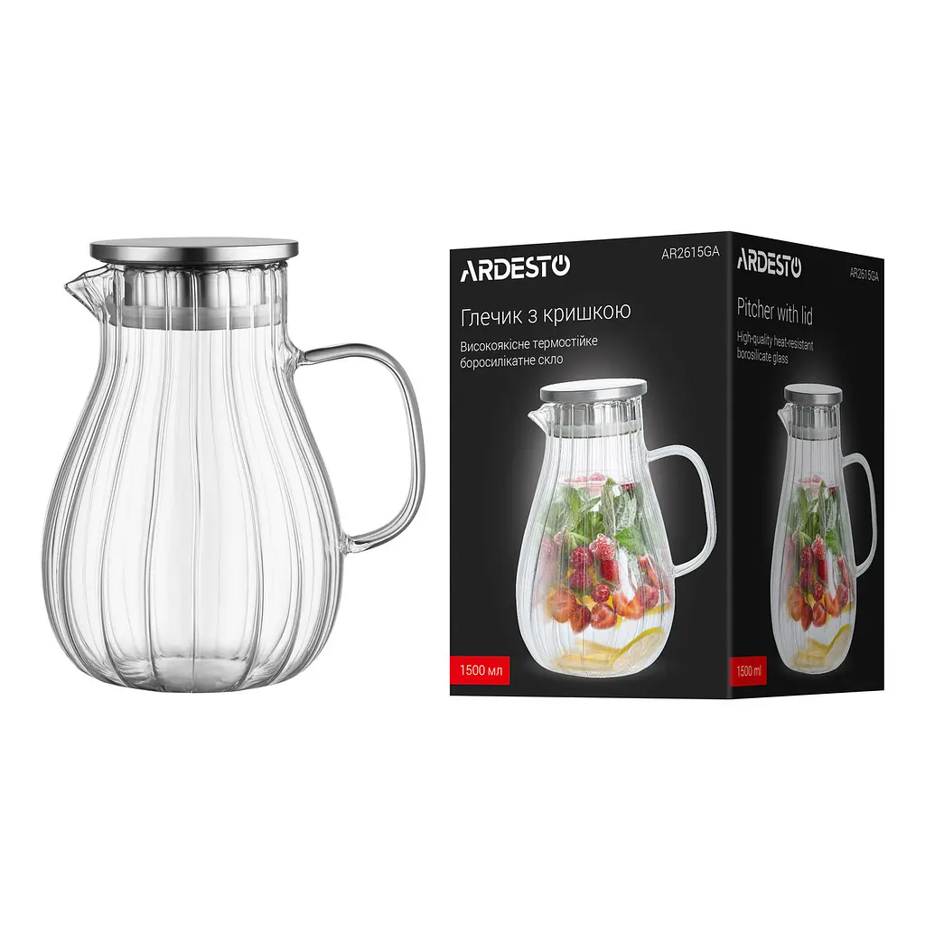 Кувшин Ardesto Iceberg прозрачный 1.5 л боросиликатное стекло/нержавеющая сталь с крышкой (AR2615GA) - фото 5