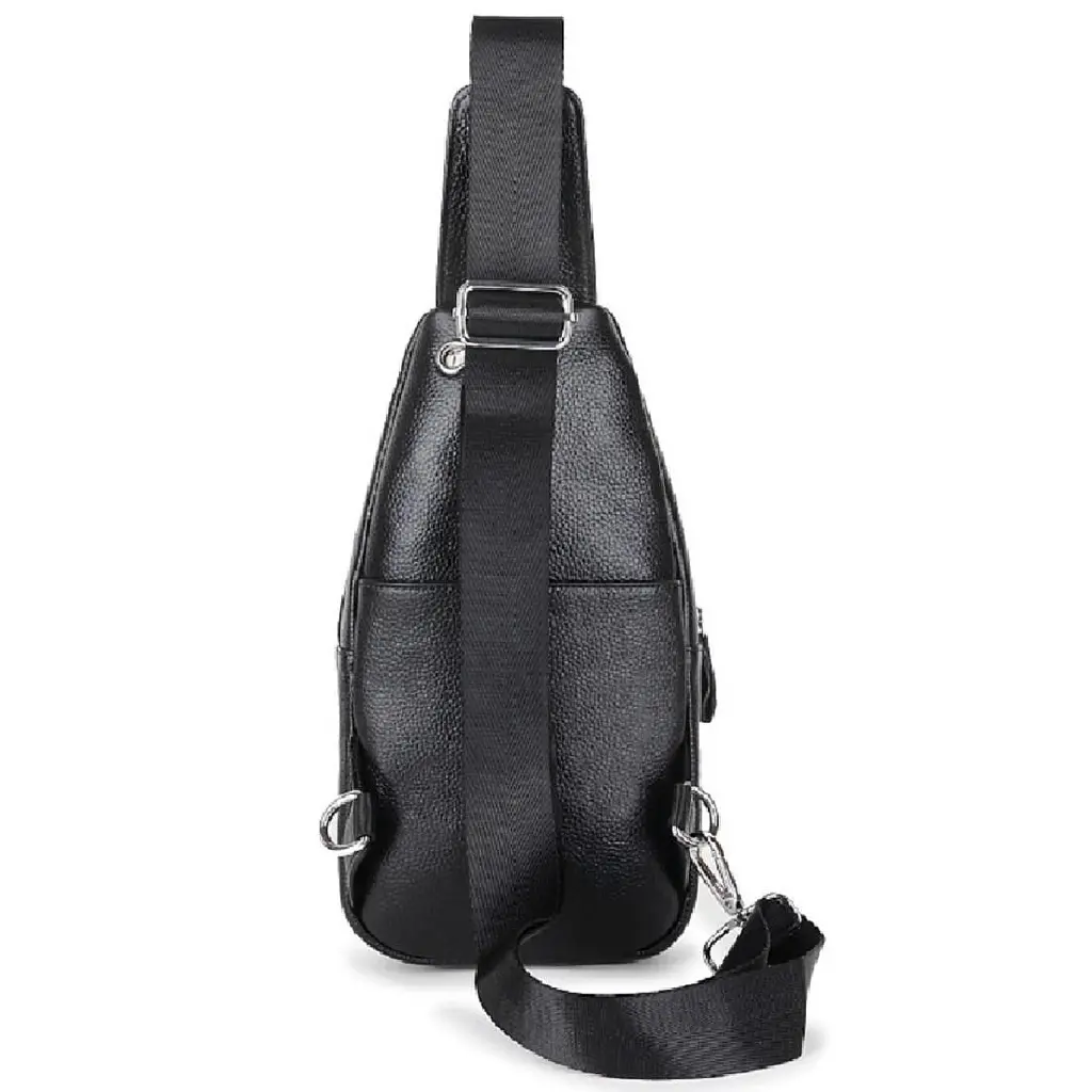 Шкіряний чорний слінг на два відділи Tiding Bag FL-A25F-8803A - фото 7