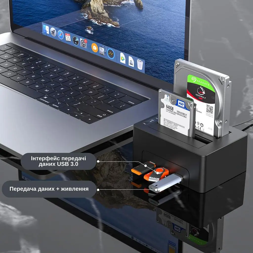 Док-станція клонувальник Maiwo для двох SSD/HDD 2.5/3.5" SATA 3xUSB 3.0 (K3082H 6071) Чорна - фото 8