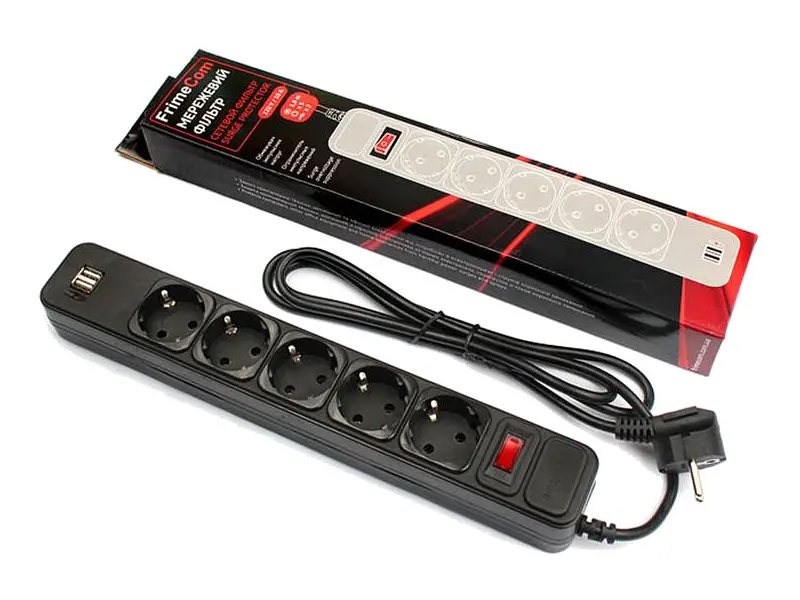 Мережевий фільтр-подовжувач FrimeCom (FC-BU4005W 1.8 B) 5 розеток 2хUSB