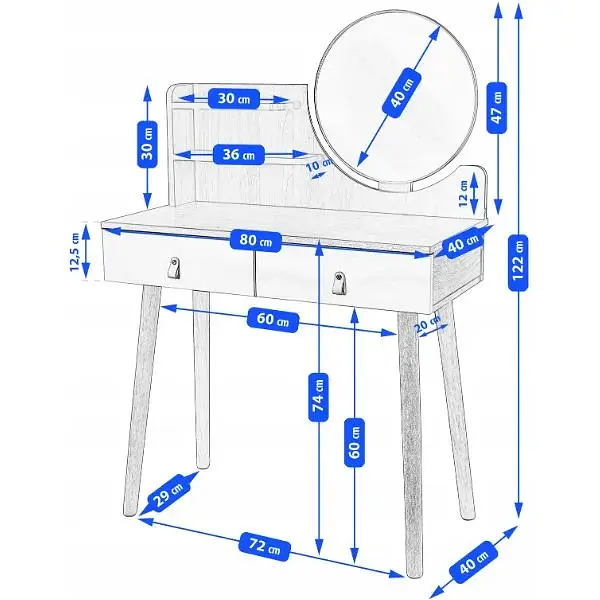 Туалетный столик Jumi Scandi LED подсветка, с ящиками, белый - фото 7