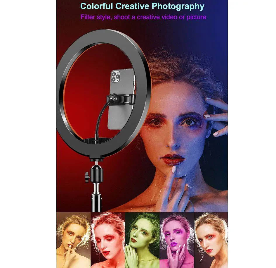Селфи-лампа LED кольцевая Voltronic MJ-20 RGB 20см + штатив - фото 13