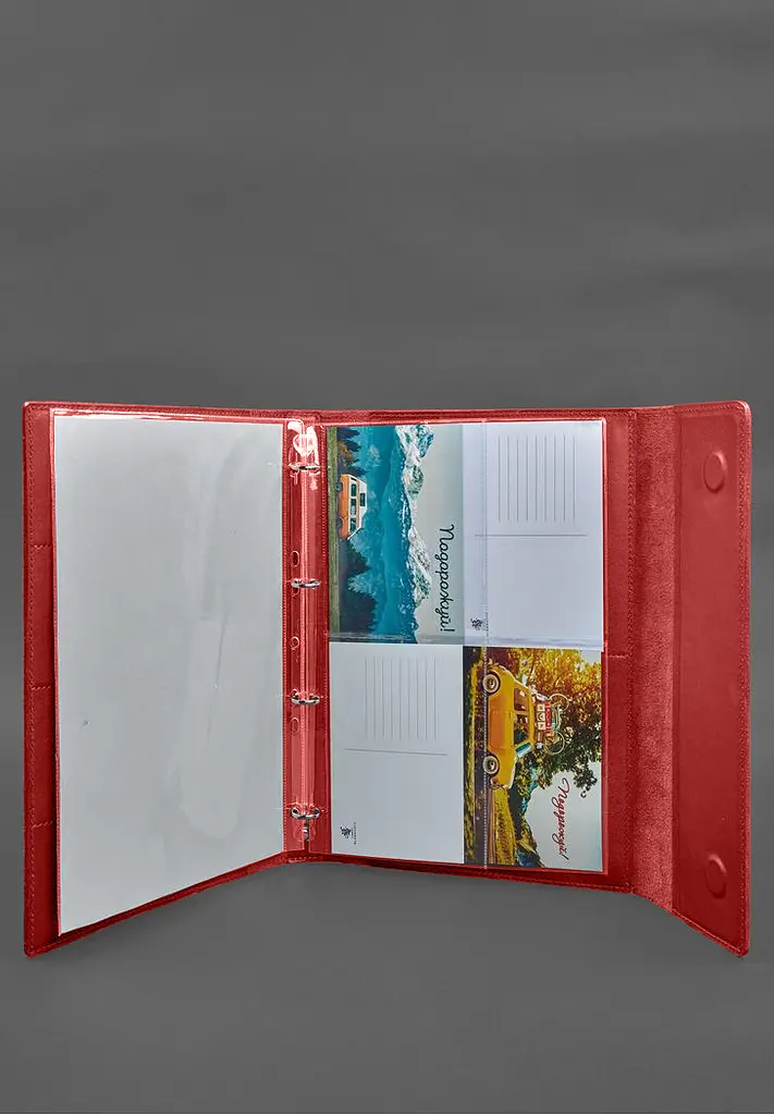 Кожаная папка для документов "Семейная" А4 на сегрегаторе с файлами красный - фото 8