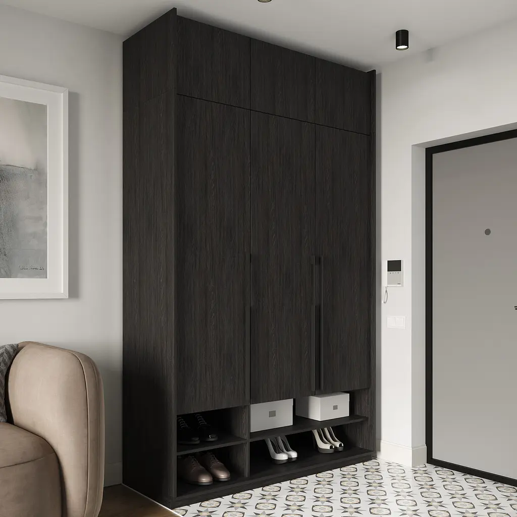 Шафа для одягу Flamecame з поличками та штангою на 3 двері у передпокій FR-06 Венге - фото 3