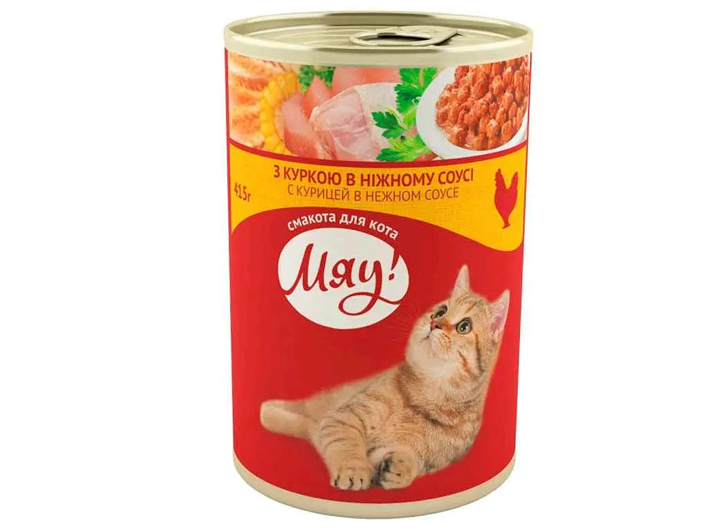 Корм для котів МЯУ (Консерва) 415г "Повнораціонний" "Курка в соусі"