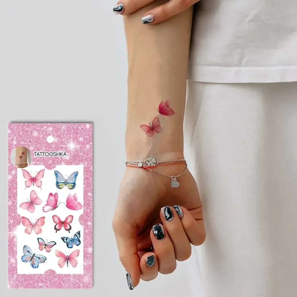 Тату тимчасове Акварельні метелики Tattooshka L-77 Різнокольоровий shop (4825800040003) - фото 2
