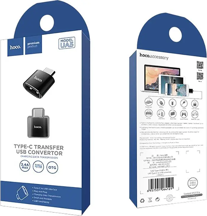 Перехідник Hoco UA5 Type-C to USB Black (64121) [78131] - фото 7