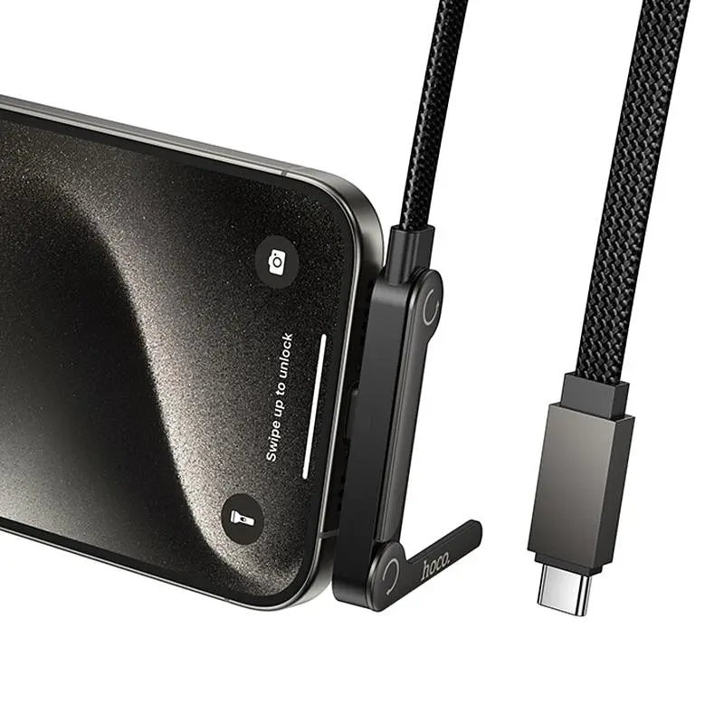 Дата кабель Hoco U150 Exquisite side plug and stand Type-C to Type-C 60W (1.2m) Black - фото 5