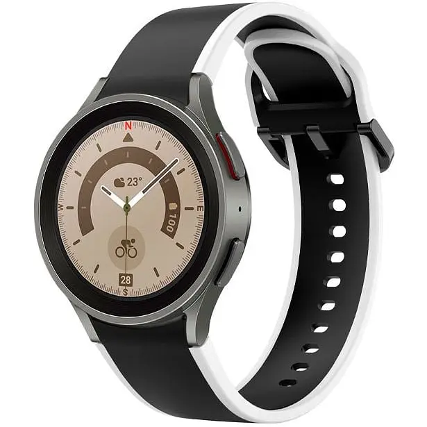 Ремінець для Samsung Galaxy Watch 6 40mm 6 44mm - чорно-білий ширина кріплення 20мм силікон Watchbands Double Line (W12-6WB59227135) - фото 1