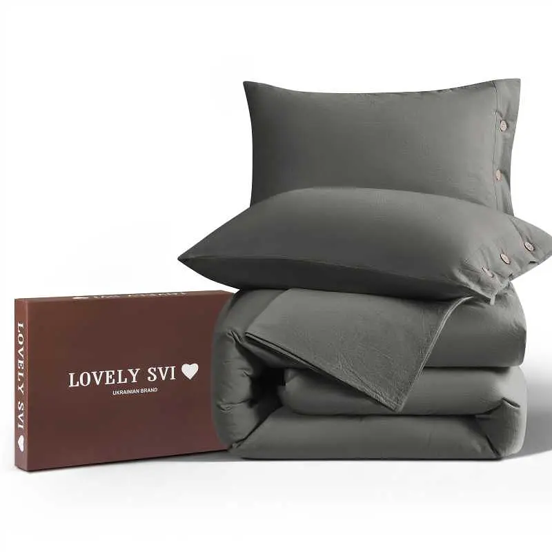 Комплект постільної білизни Lovely Svi варена бавовна (120 г/м2) Полуторний Євро однотонний Сірий (270326)