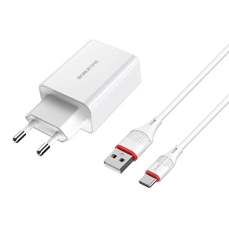Мережевий зарядний пристрій з кабелем BOROFONE BA21A Long journey single port QC3. 0 charger set(Type-C) 18W білий