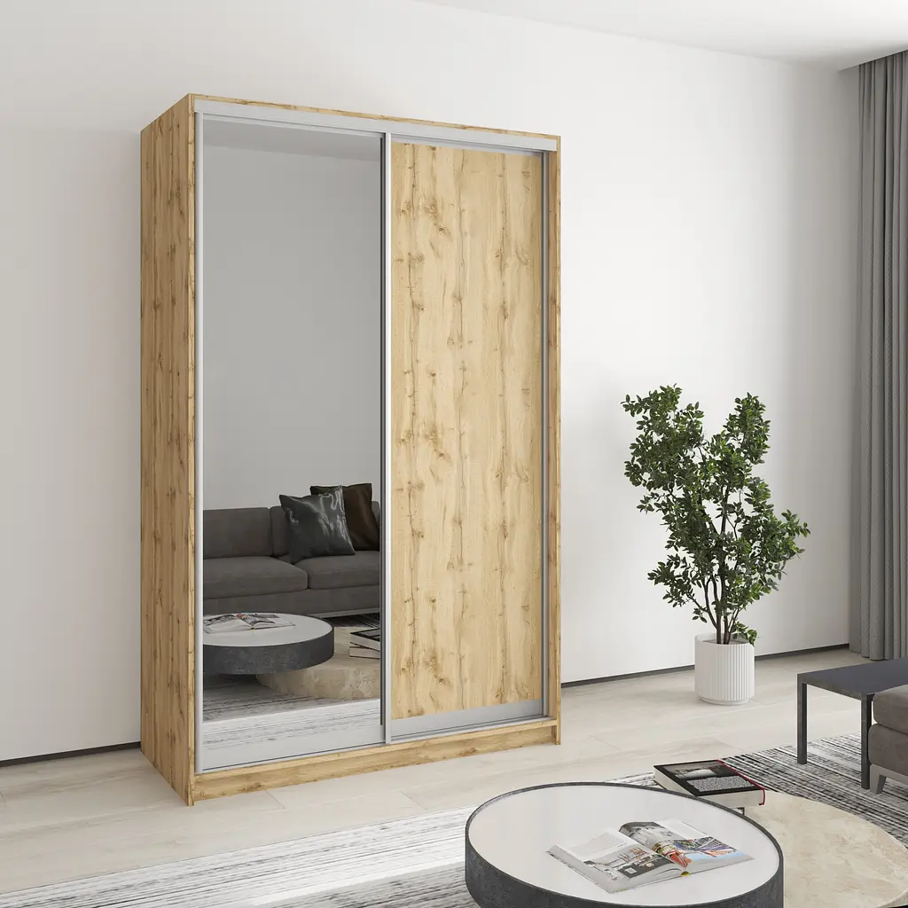 Шкаф-купе двухдверный MebelStar Стандарт AL ДСП/Зеркало 130x60x210 см Дуб тахо (MBS-3471) - фото 1