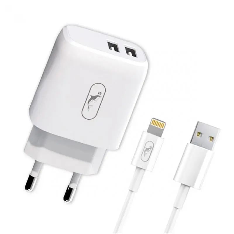 Зарядний пристрій SkyDolphin SC22EBL (2USB, 2.1A) Білий (MZP-000162) + кабель Lightning