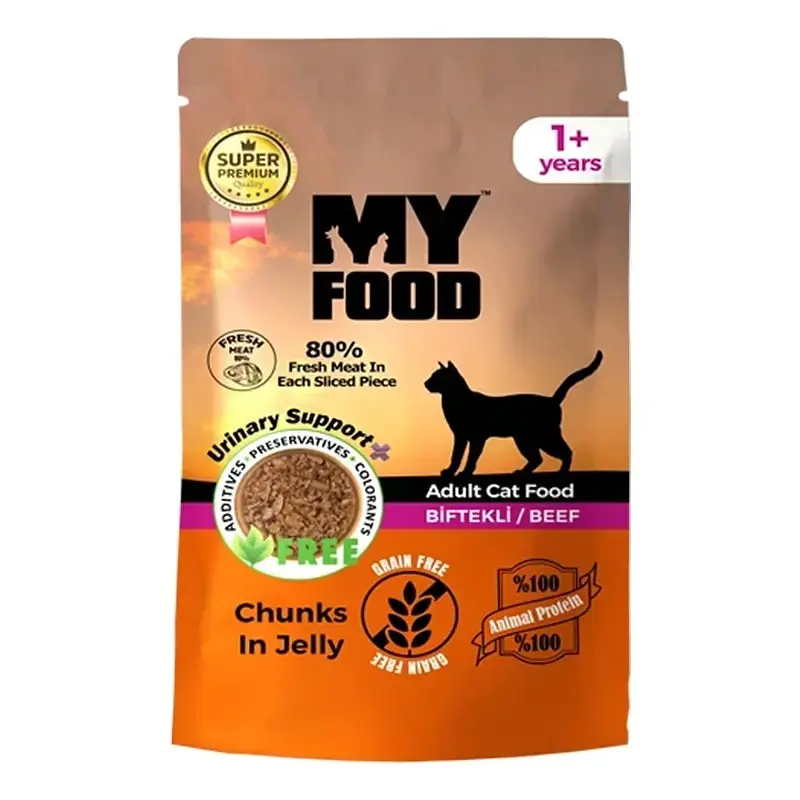 Вологий корм Hermos My Food Для котів шматочки в желе з яловичиною 85 г