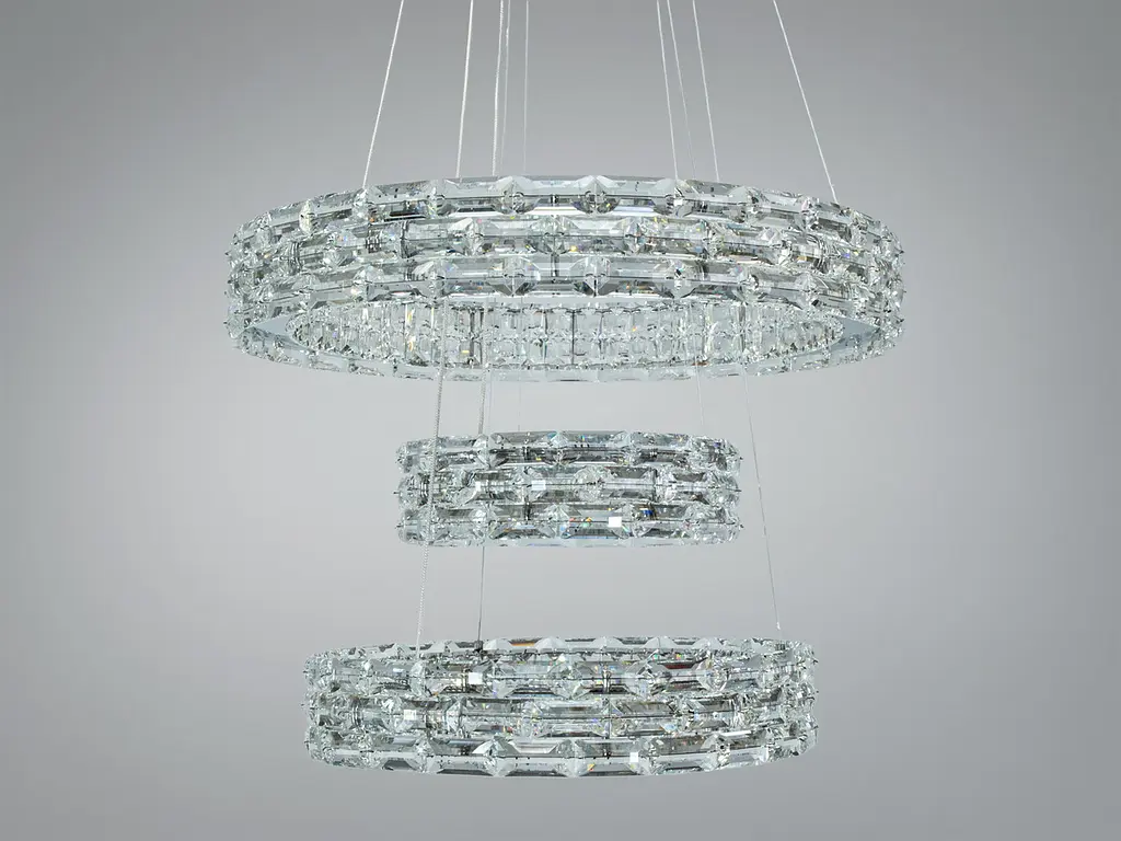 Підвісна LED-люстра Diasha 7896/500+400+300CH з трьома кришталевими кільцями, пультом, 70 W, CH, 53 см, 12-20m2 - фото 3