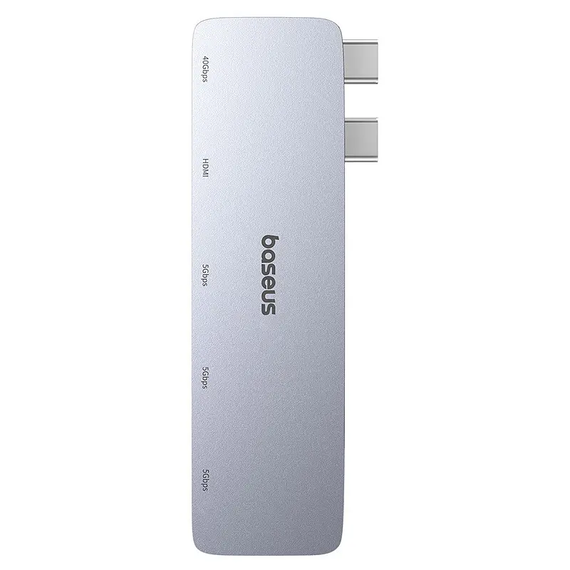 USB-хаб Baseus UltraJoy Series 5-Port HUB Space Сірий (USB-Cx2 to USB-C 40Gbpsx1+HDMI 4K@30Hzx1+USB3.0x3) - фото 3