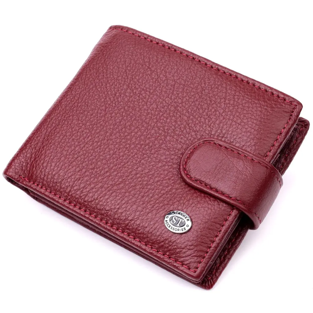 Стильне жіноче портмоне з блоком для карт з натуральної шкіри ST Leather 19472 бордове