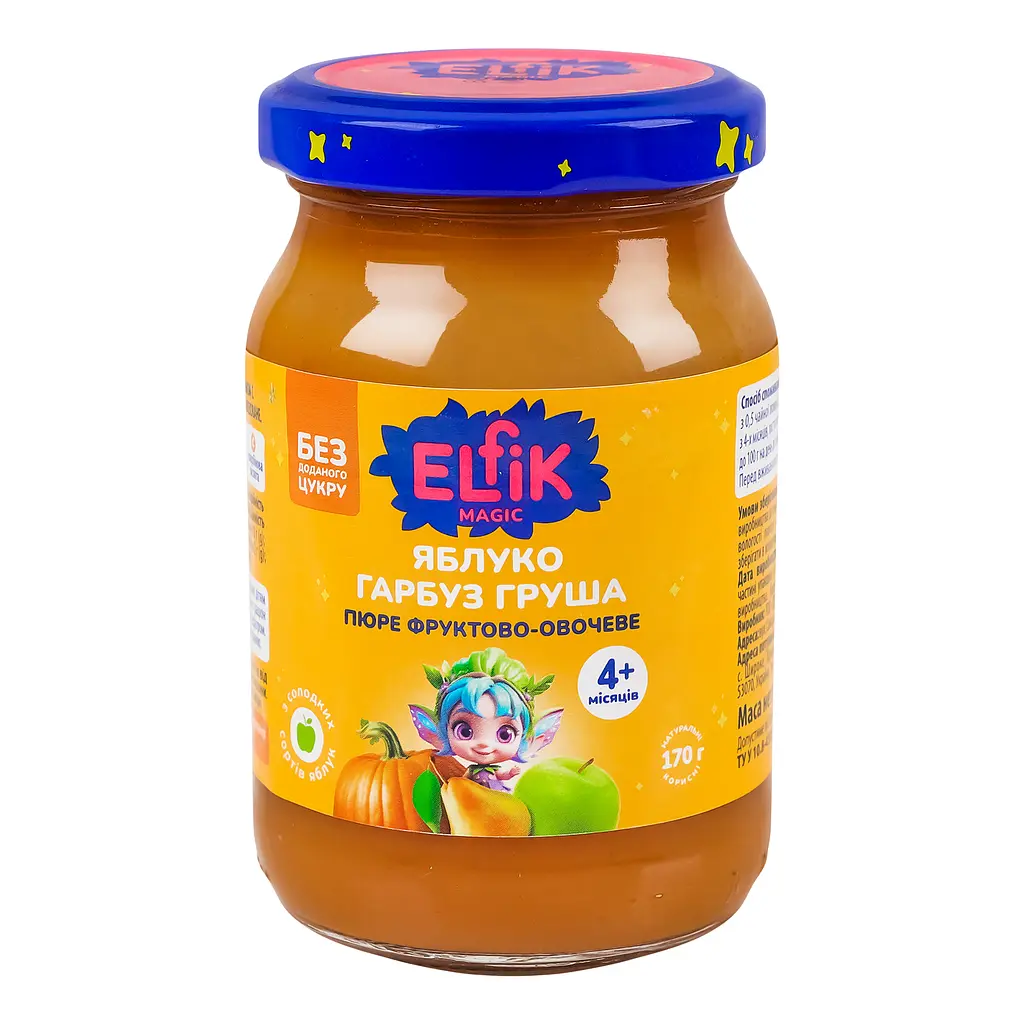 Пюре Elfik Magic из яблок, тыквы, груш и витамином C без добавления сахара 170 г - фото 2