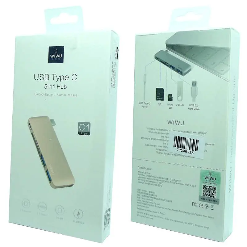 Адаптер Wiwu C1 Plus, USB-C до USB-C + SD + TF + 2×USB 3.0 HUB сірий - фото 3