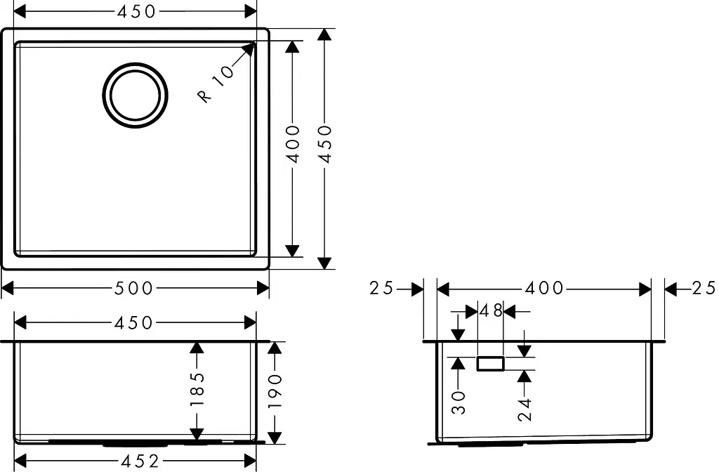 Кухонная мойка Hansgrohe S719-U450 под столешницу 500x450 Stainless Steel 43426800, Нержавеющая сталь - фото 2