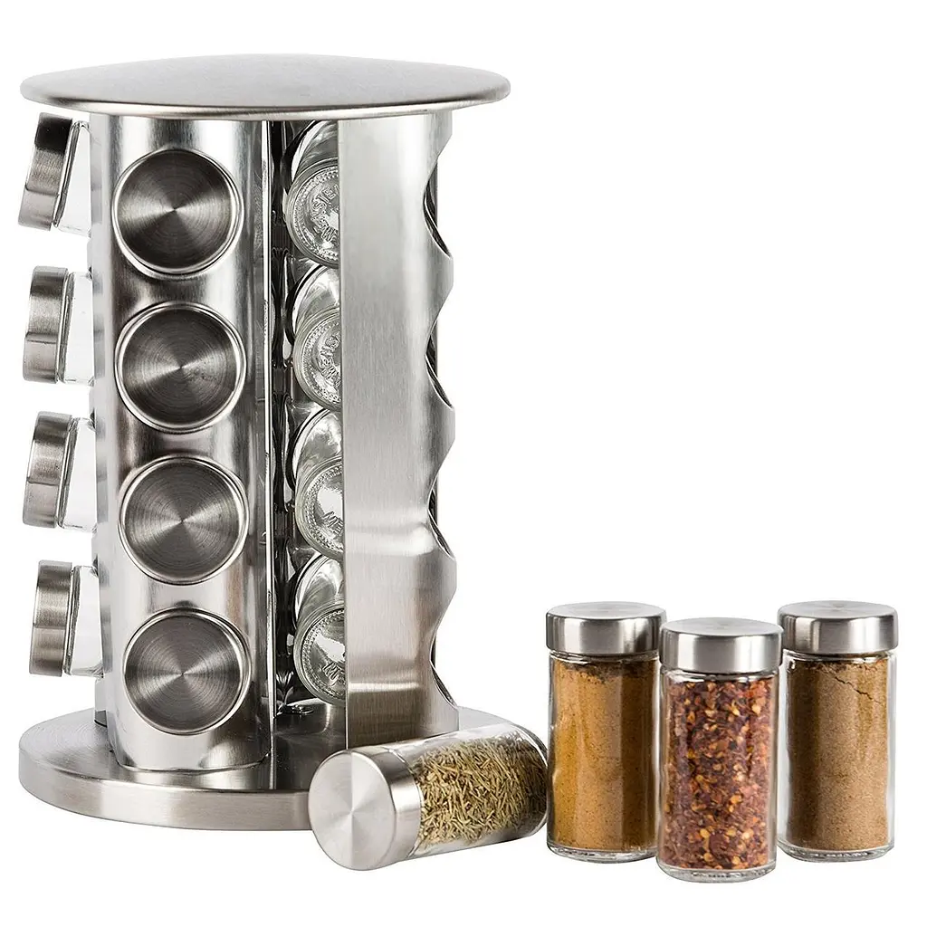 Набір ємностей для спецій Spice Wood Carousel ∙ Карусель - спецівниця на підставці ∙ 16 скляних баночок - фото 5