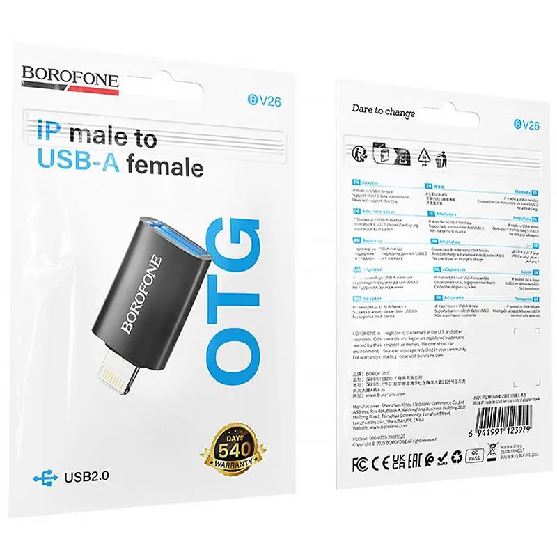 Переходник Borofone BV26 Lightning Male to USB Female USB 2.0 Черный - фото 6