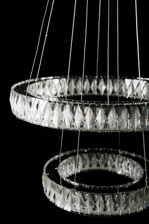 Підвісна світлодіодна люстра Splendid Ray L8015/400+600/2 LED (CH+clear) для вітальні, спальні та зали, 2 кільця, хром, 40-60 см - фото 5