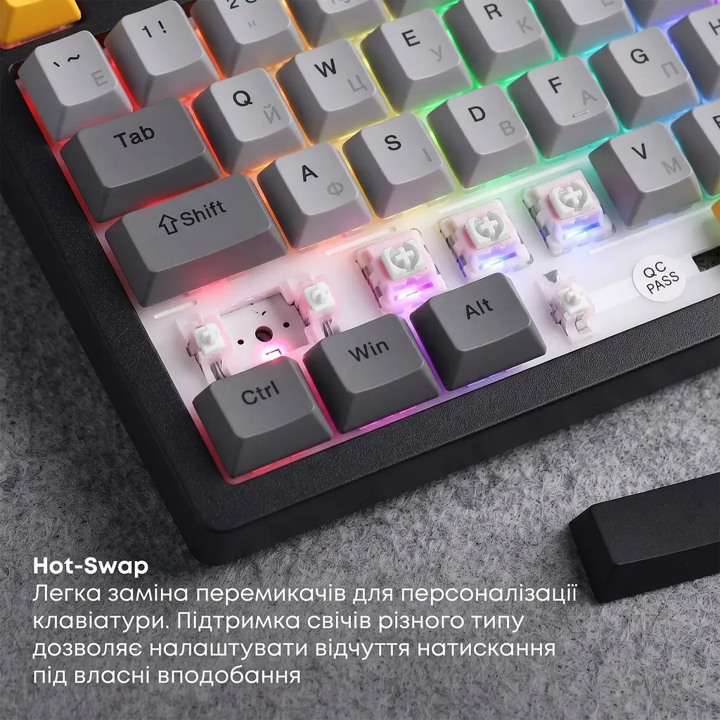 Клавіатура Ajazz AK820 V2 Coconut Flake Switch чорна/сіра/жовта (AK820-V2-CF-BGY) [175693] - фото 9