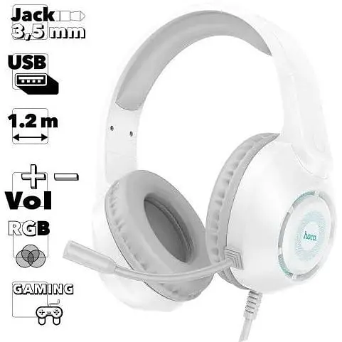 Навушники Hoco Sue headphones gaming W108 RGB підсвічування білі 6931474799425 - фото 4